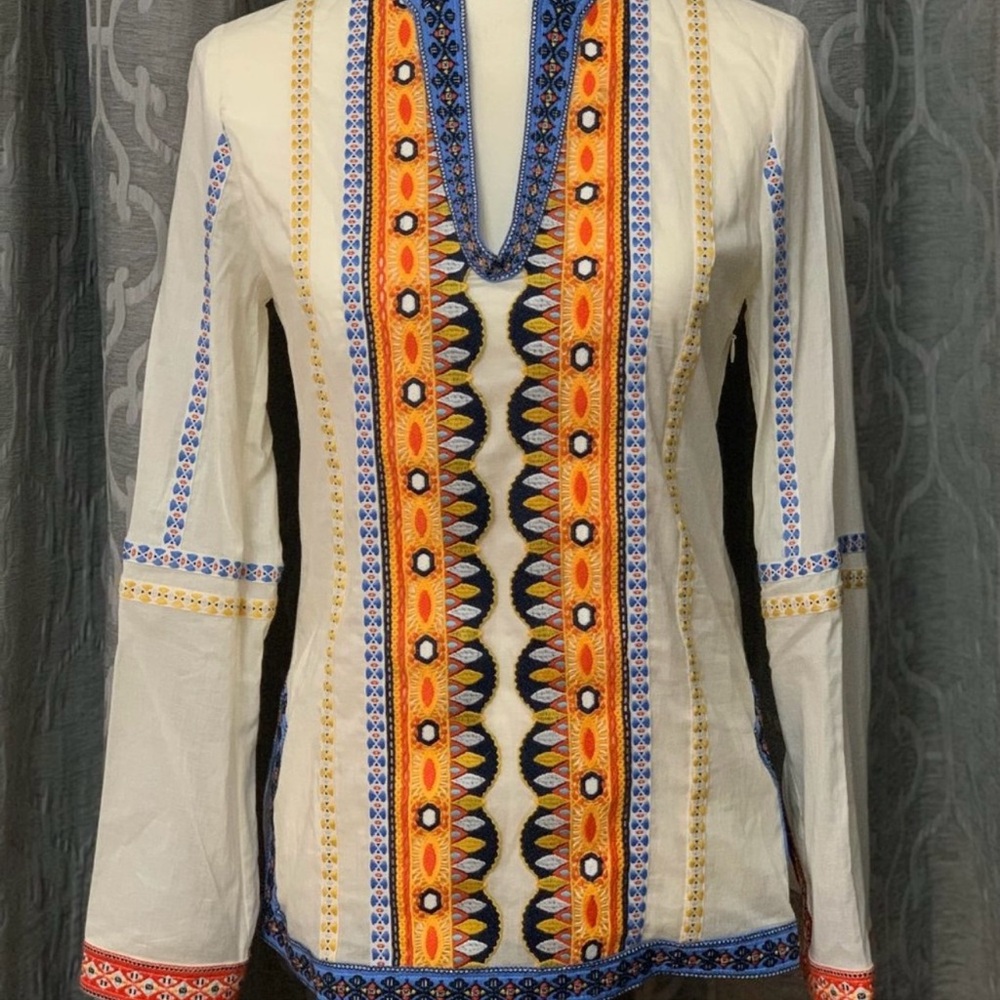 Tory Burch Stephanie Embroidered Long Sleeve Tunic, Sz M